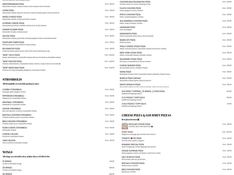 Romano's Restaurant Menu