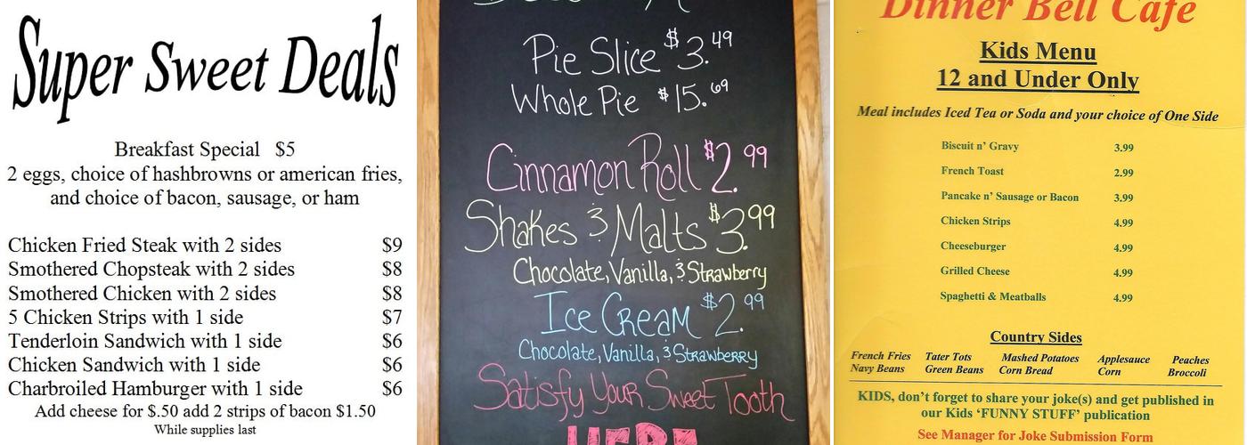 Dinner Bell cafe Menu