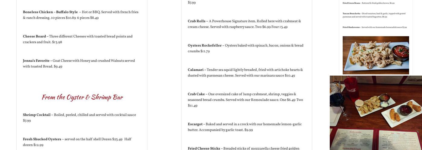 Powerhouse Seafood & Grill Menu