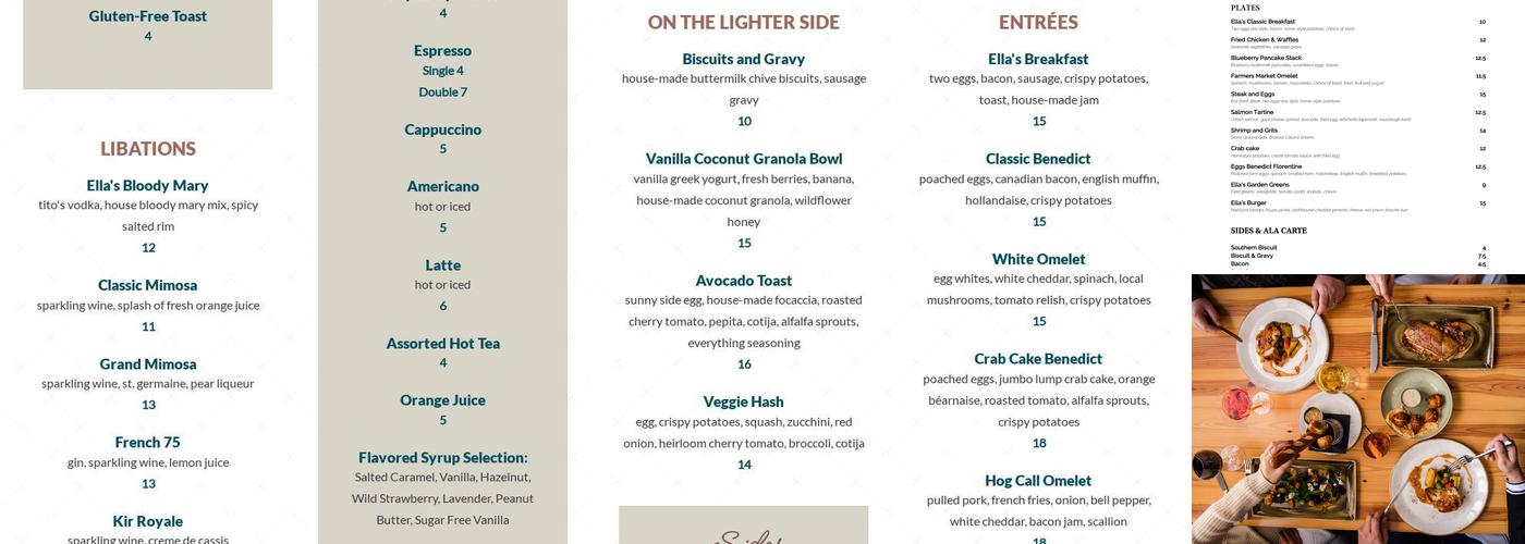Ella's Table Menu