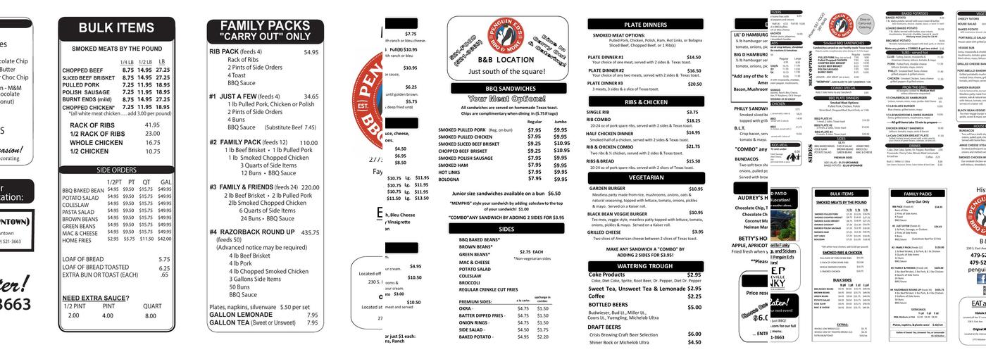 Penguin Ed's Bar-B-Que Menu