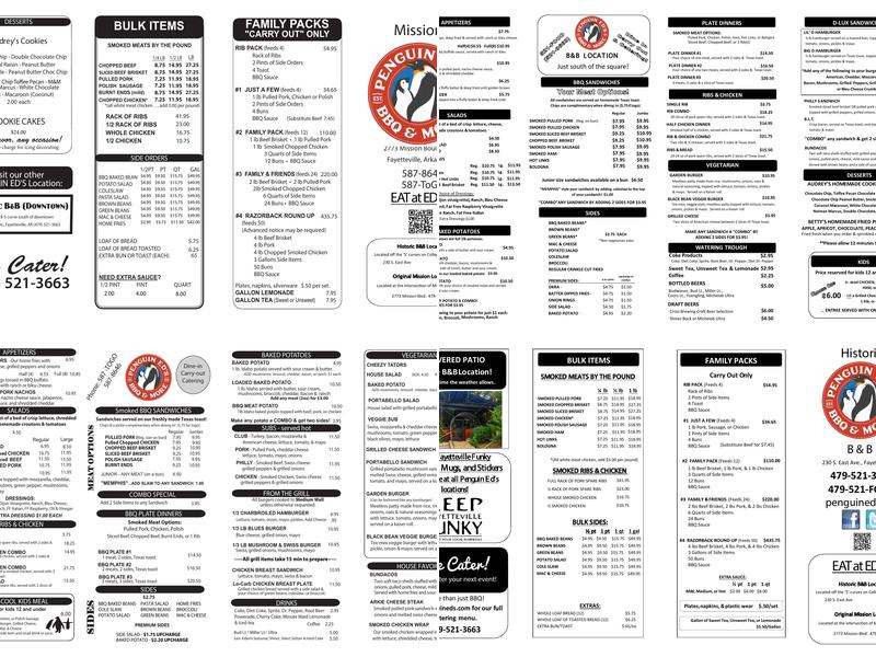 Penguin Ed's Bar-B-Que Menu
