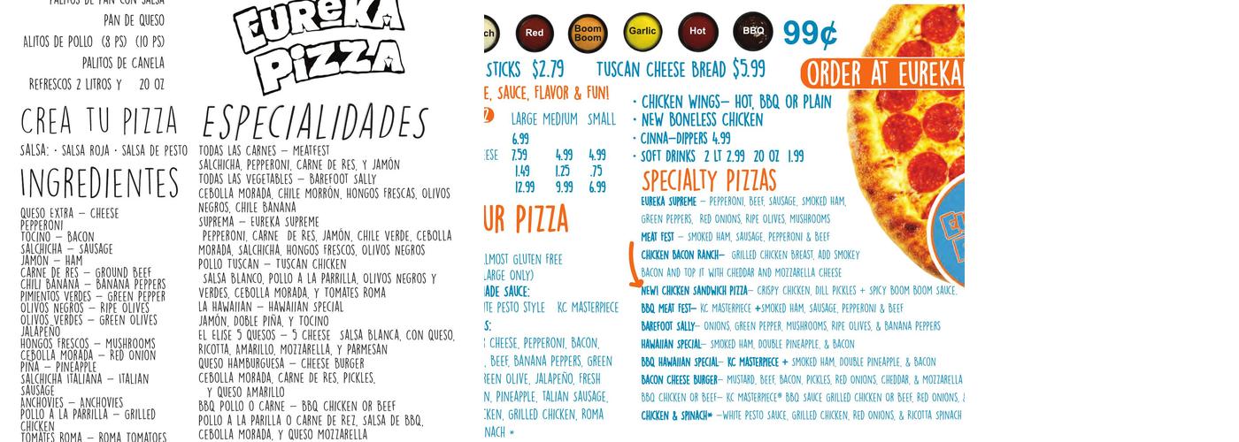 Eureka Pizza Menu