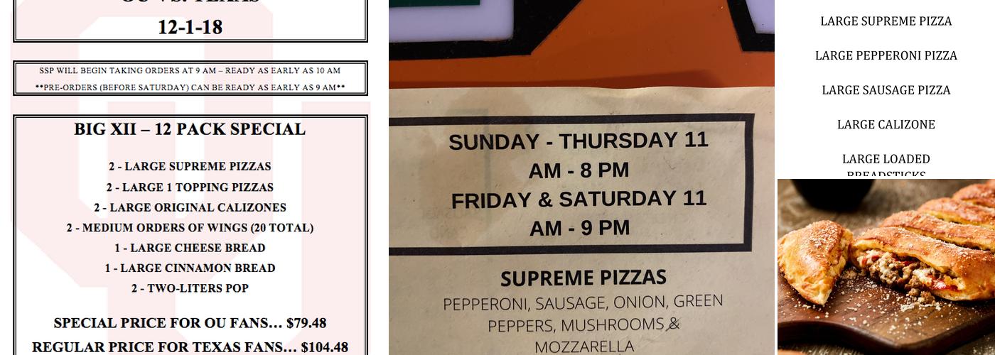 Simple Simon's Pizza Menu