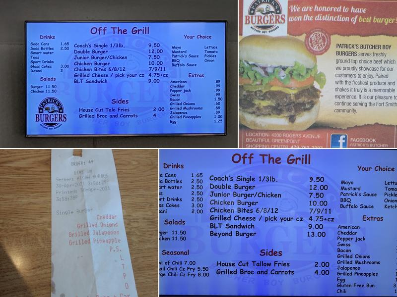 Patrick's Butcher Boy Burgers Menu