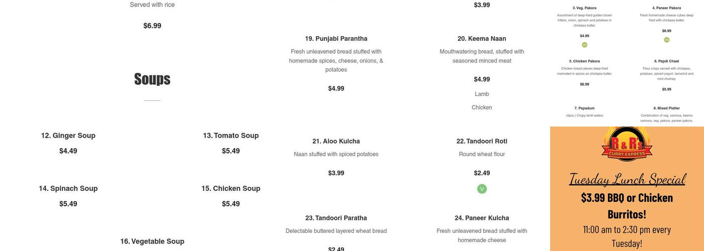 R & R's Curry Express Menu