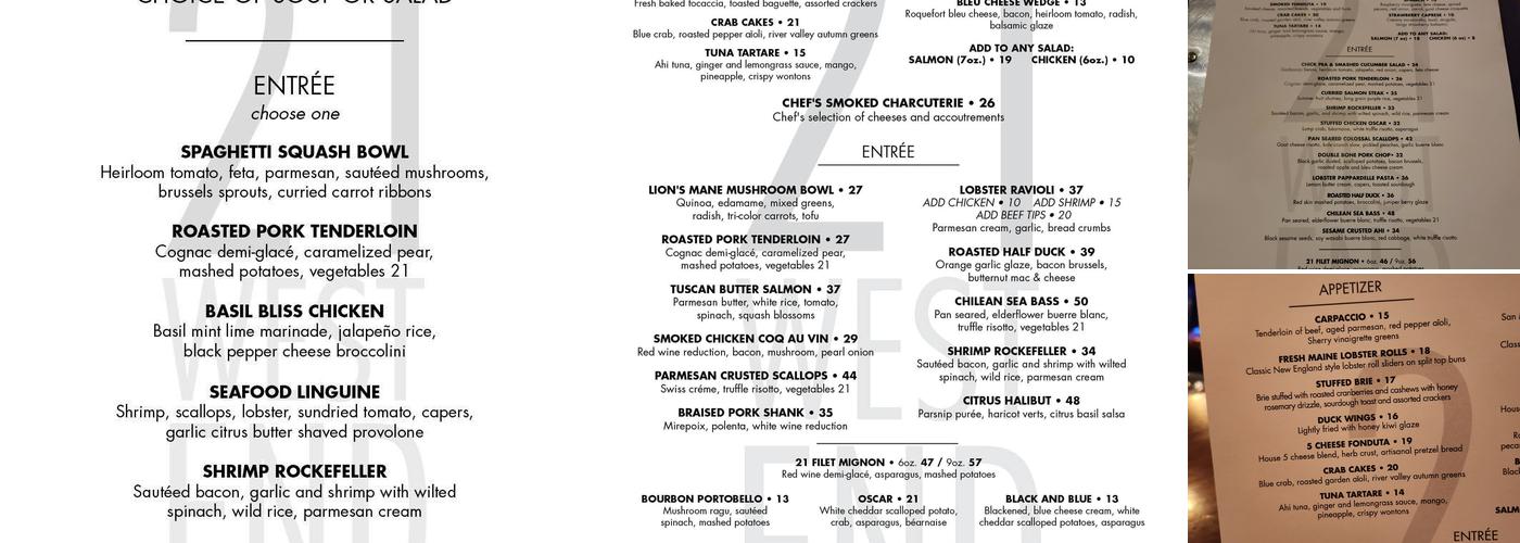 21 West End Menu
