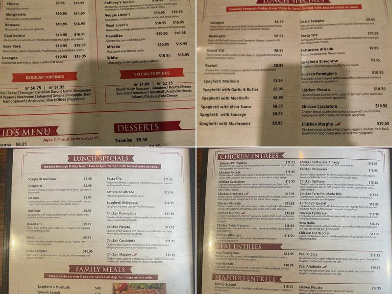Anthony's Italian Restaurant Menu
