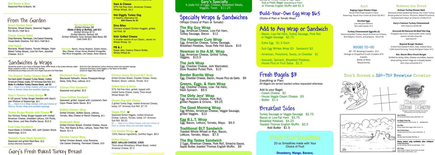 Gary's Surf Spray Cafe Menu