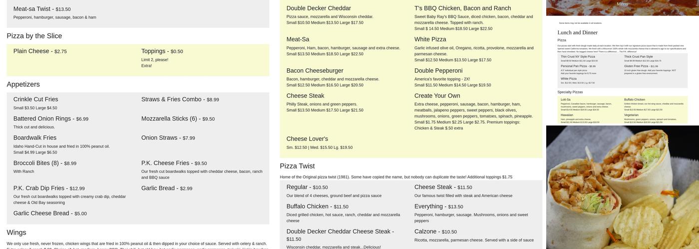 Pizza King Menu