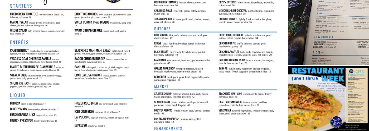 Blue Moon Menu