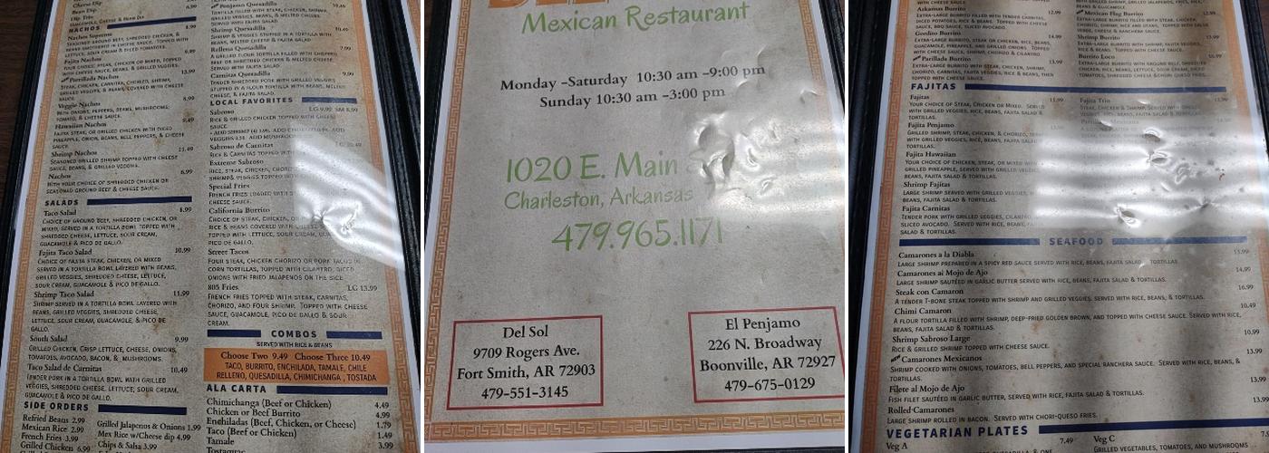 Del Sol Mexican Restaurant Menu