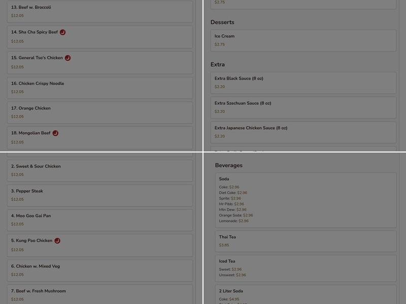 Hong Kong Restaurant Menu