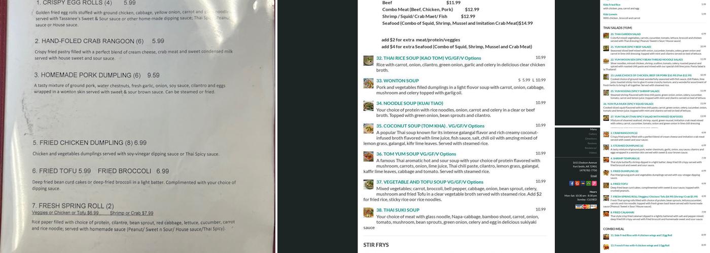 Tassanee's Thai Cuisine Menu