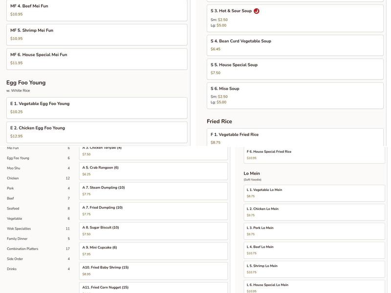 Golden Wok Chinese Buffet Menu