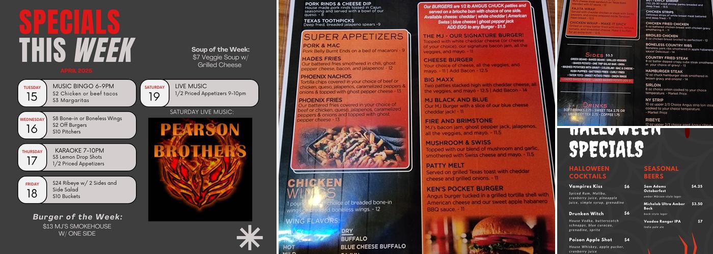 MJ's Bar and Grill Menu