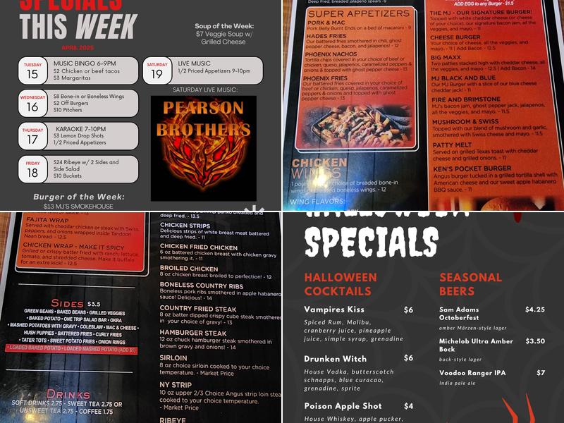 MJ's Bar and Grill Menu