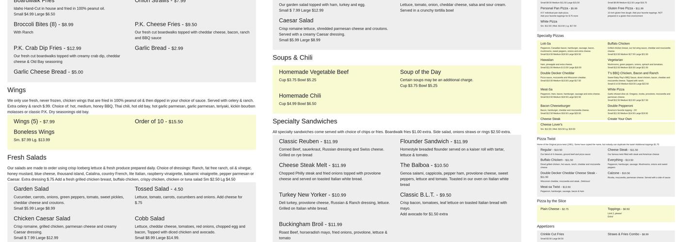 Pizza King Menu