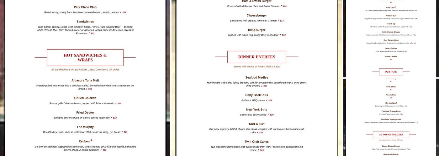 Park Place Restaurant & Lounge Menu