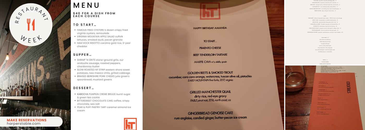 Harper's Table Menu