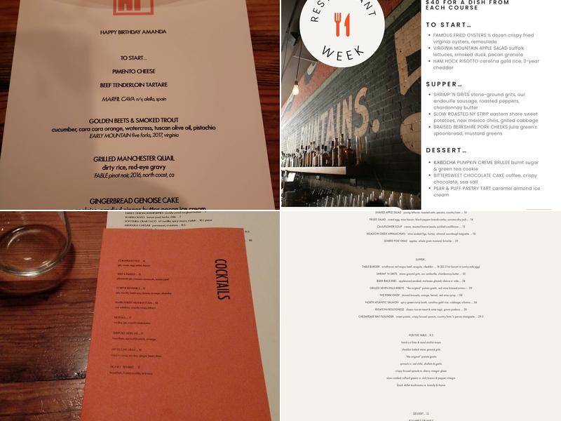 Harper's Table Menu