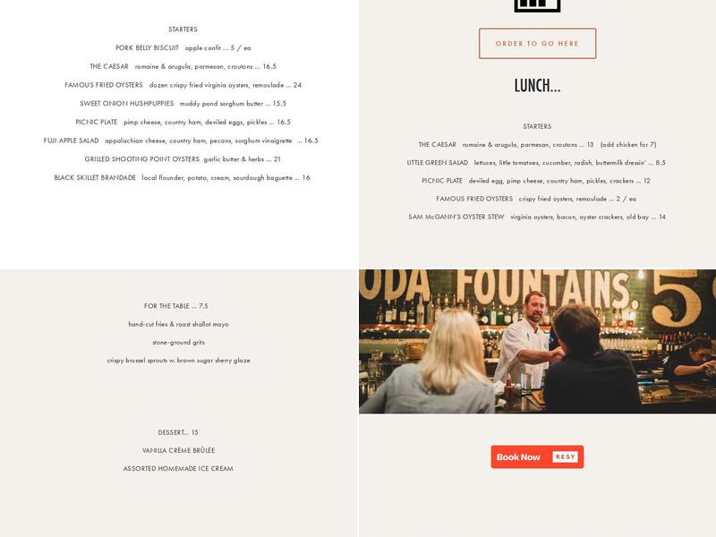 Harper's Table Menu