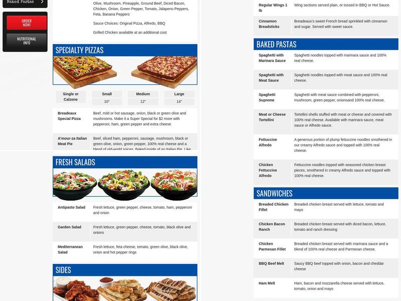 Breadeaux Pizza Menu