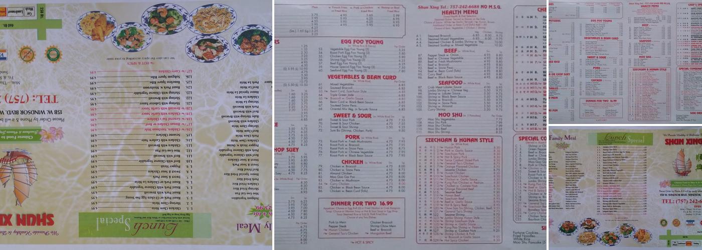 Shun Xing Menu