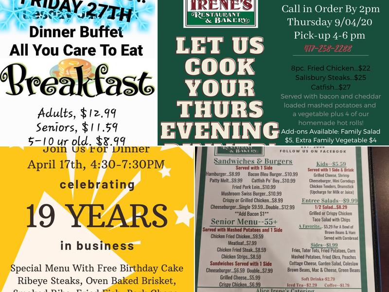 Alice Irene's Restaurant Menu