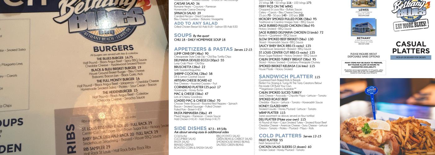 Bethany Blues Menu