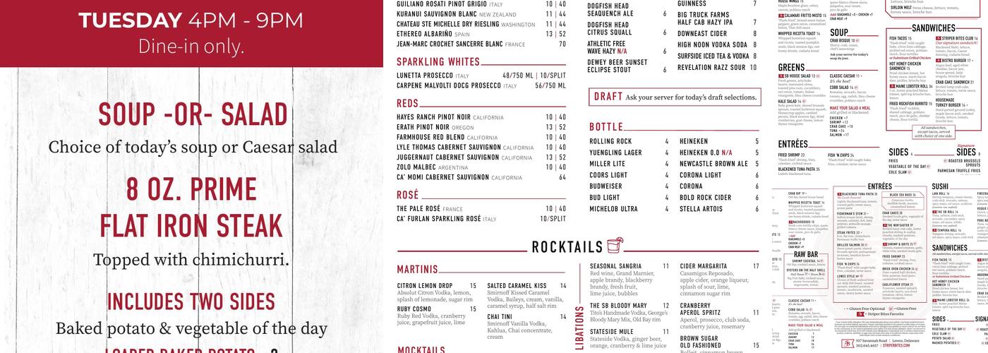Striper Bites Menu