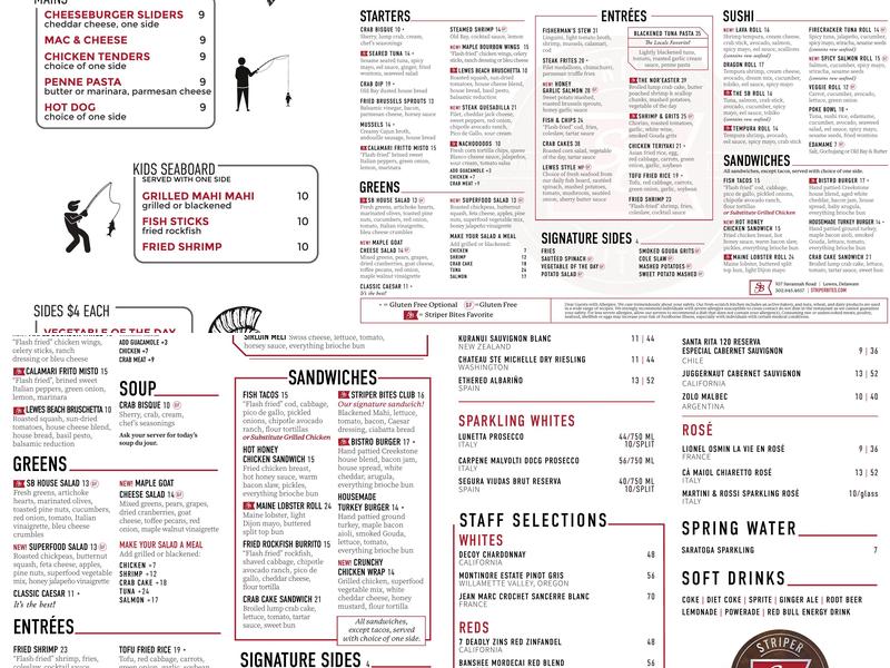 Striper Bites Menu