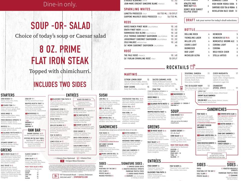 Striper Bites Menu