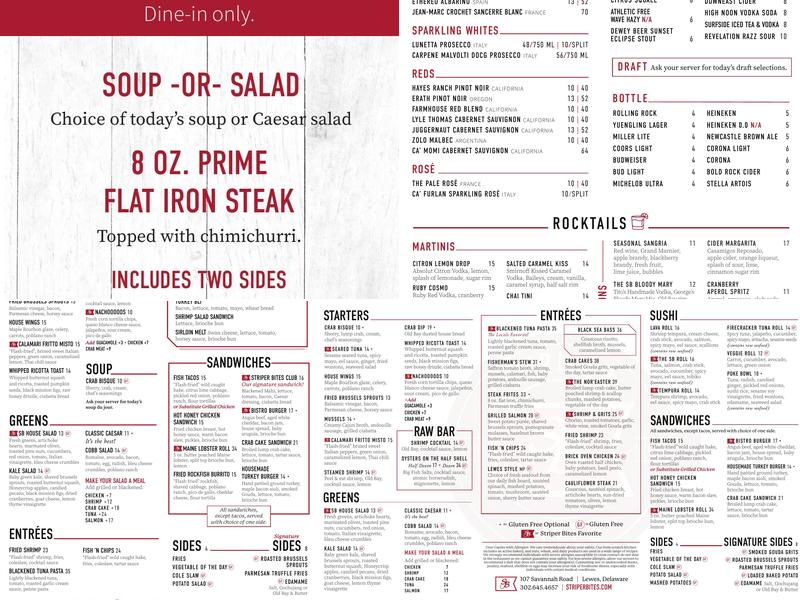 Striper Bites Menu