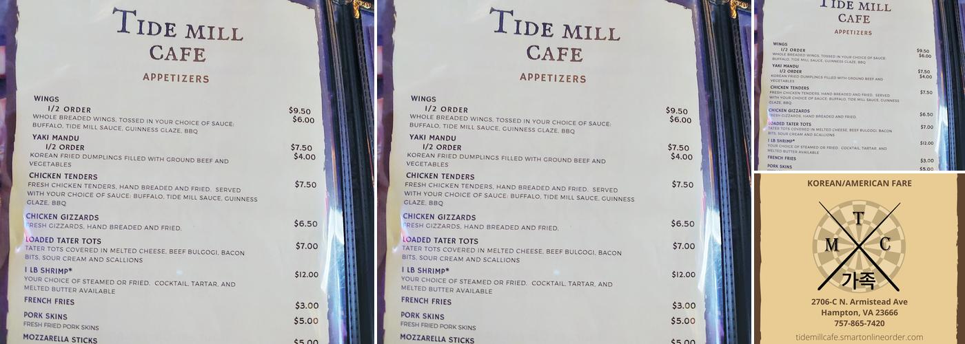 Tide Mill Cafe Menu