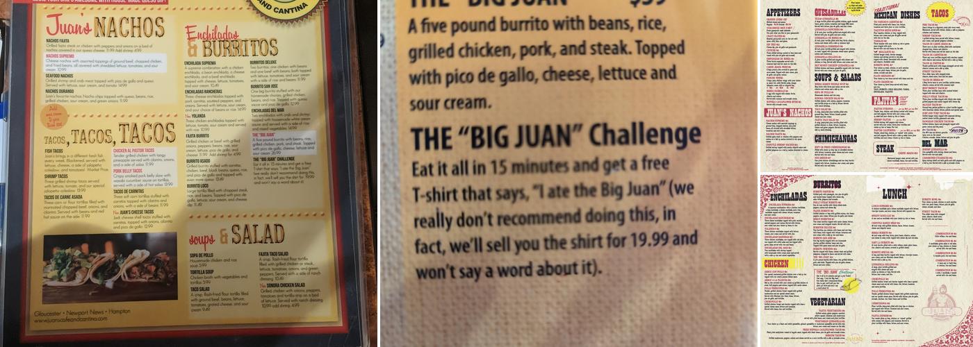 Juan's Mexican Cafe and Cantina Menu