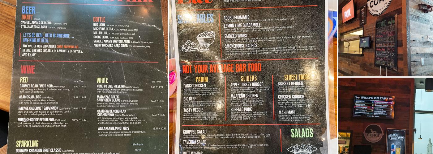 Core Brewing Company, XNA Menu