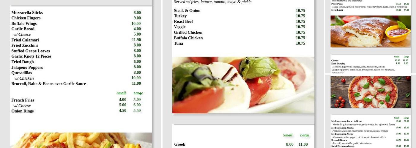 Pizza Mediterranean Menu