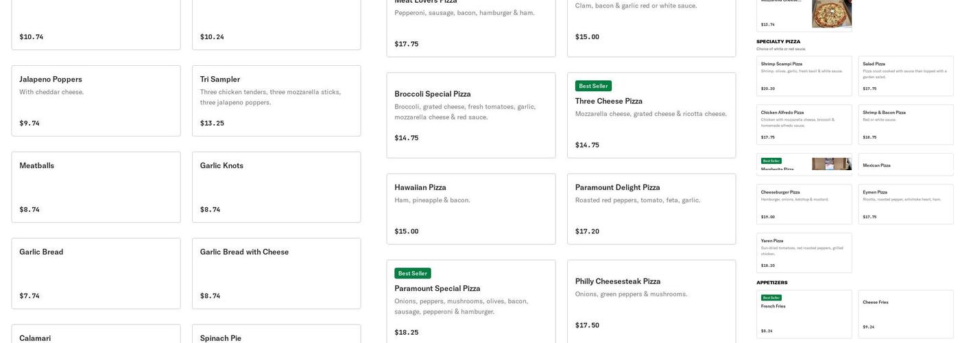 Paramount Pizza Menu