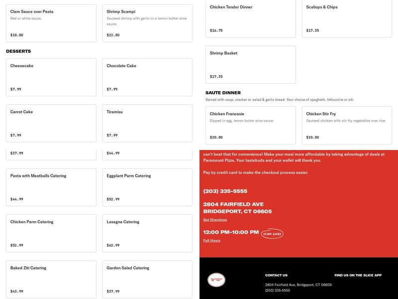 Paramount Pizza Menu