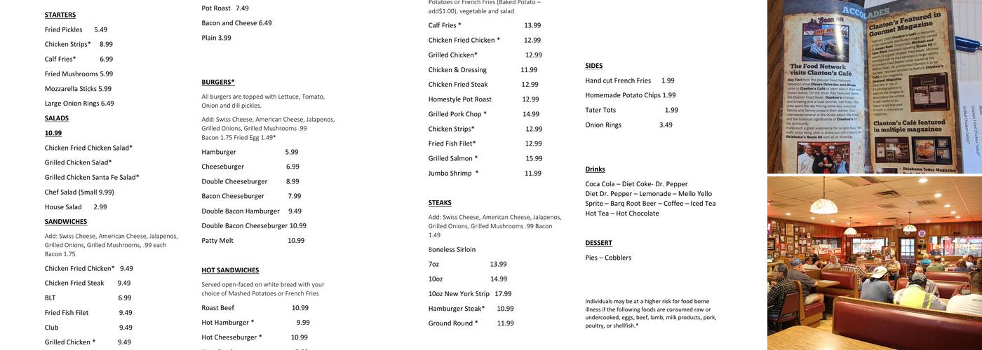 Clanton's Cafe Menu