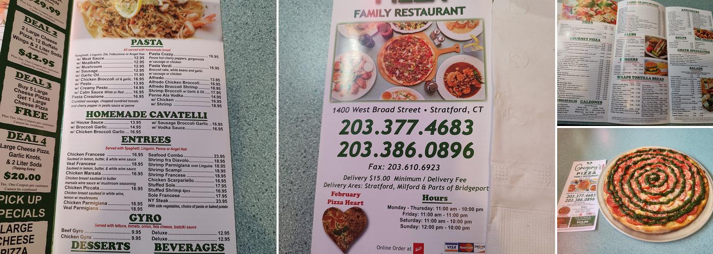 Gregory's Pizza Menu