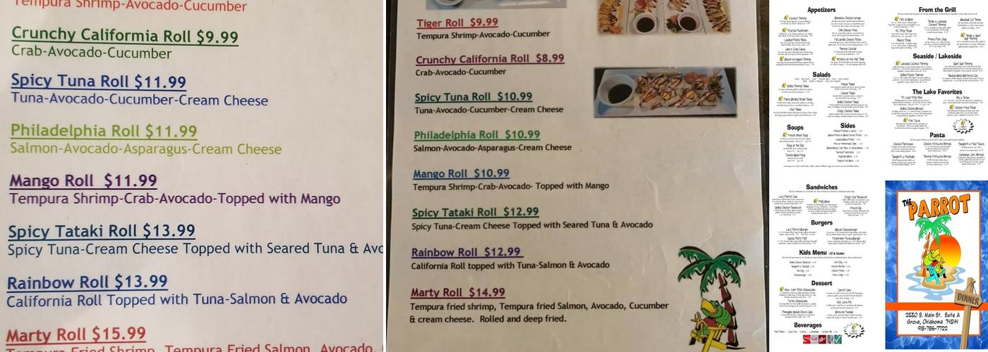 The Parrot Steakhouse and Grill Menu