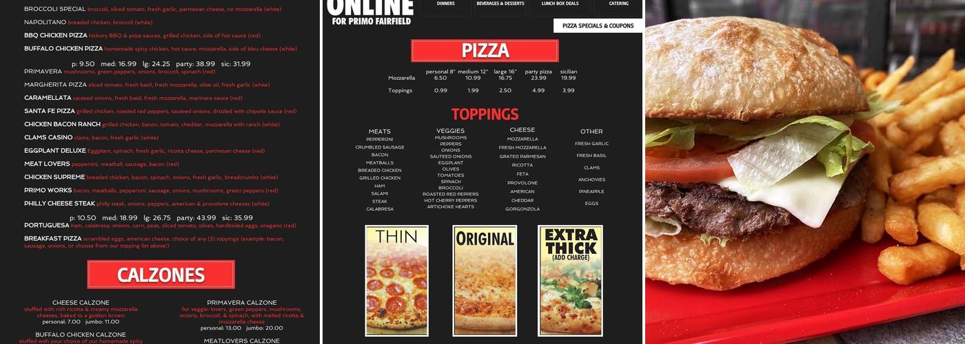 Primo Pizza Menu