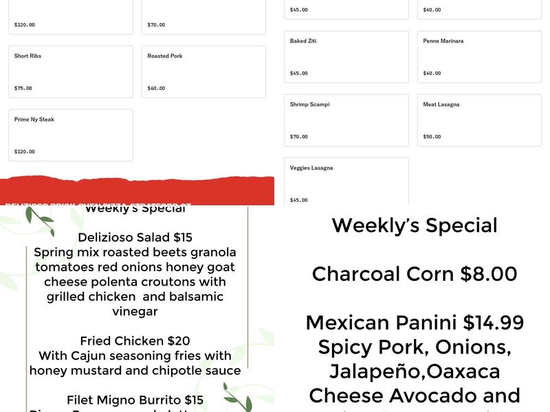 Delizioso Brick Oven Pizza Menu