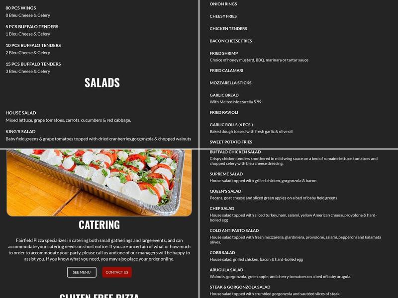 Fairfield Pizza Menu