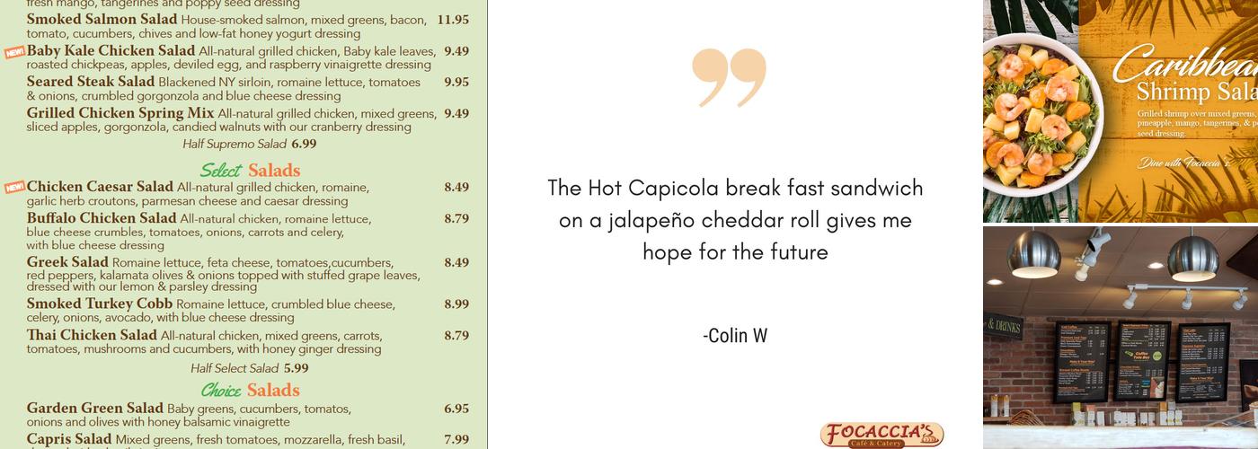 Focaccia's Cafe & Catery Menu