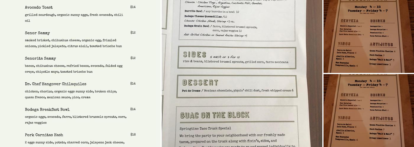 Bodega Taco Bar Menu