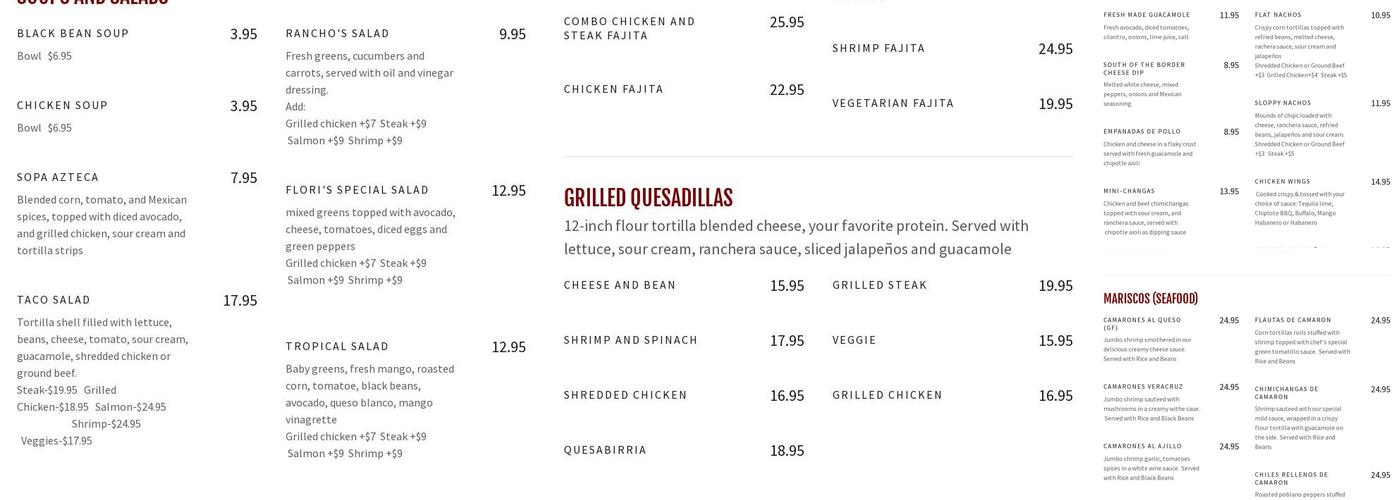 Rancho Alegre Menu