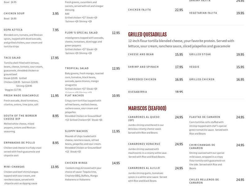 Rancho Alegre Menu